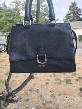 Nine West Black Pebbled Faux-Leather Top-Handle Satchel